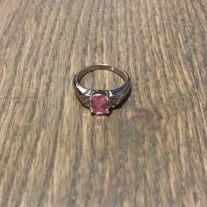 Beautiful Pink Gem Ring with Silver Band
